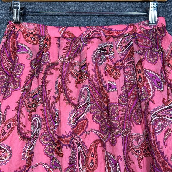 J Crew Skirt Womens 4 A Line Pink Purple Paisley Silk Print Lined Back Zipper - Picture 3 of 8